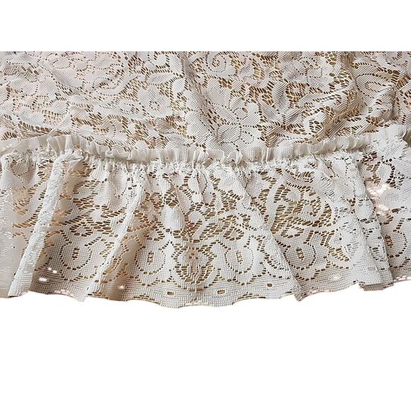 Elegant Beige Lace Swag Style Valance 2 Panels Romantic Floral Design 37x33 in - Picture 8 of 8